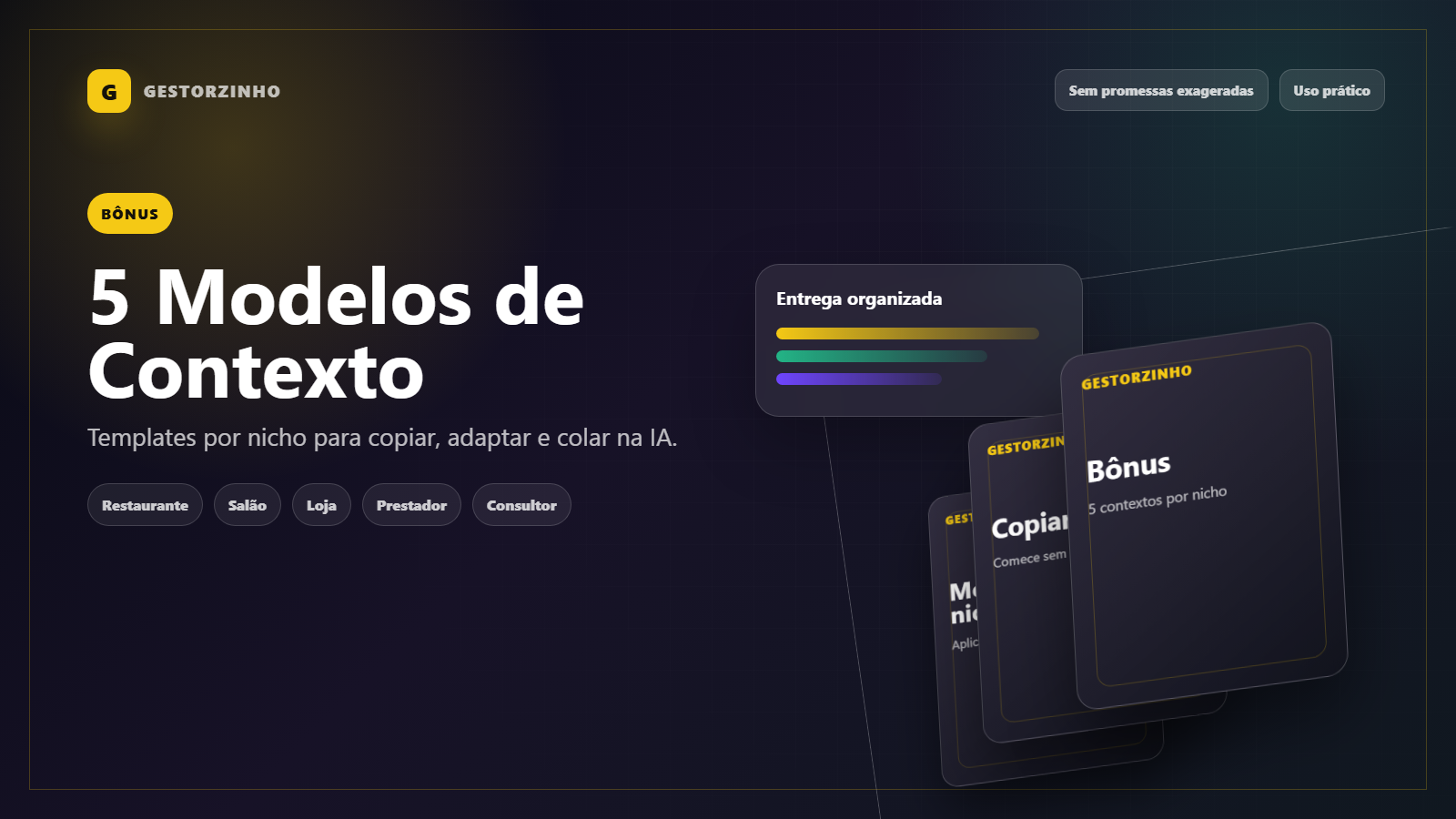 Mockup dos 5 modelos prontos de contexto