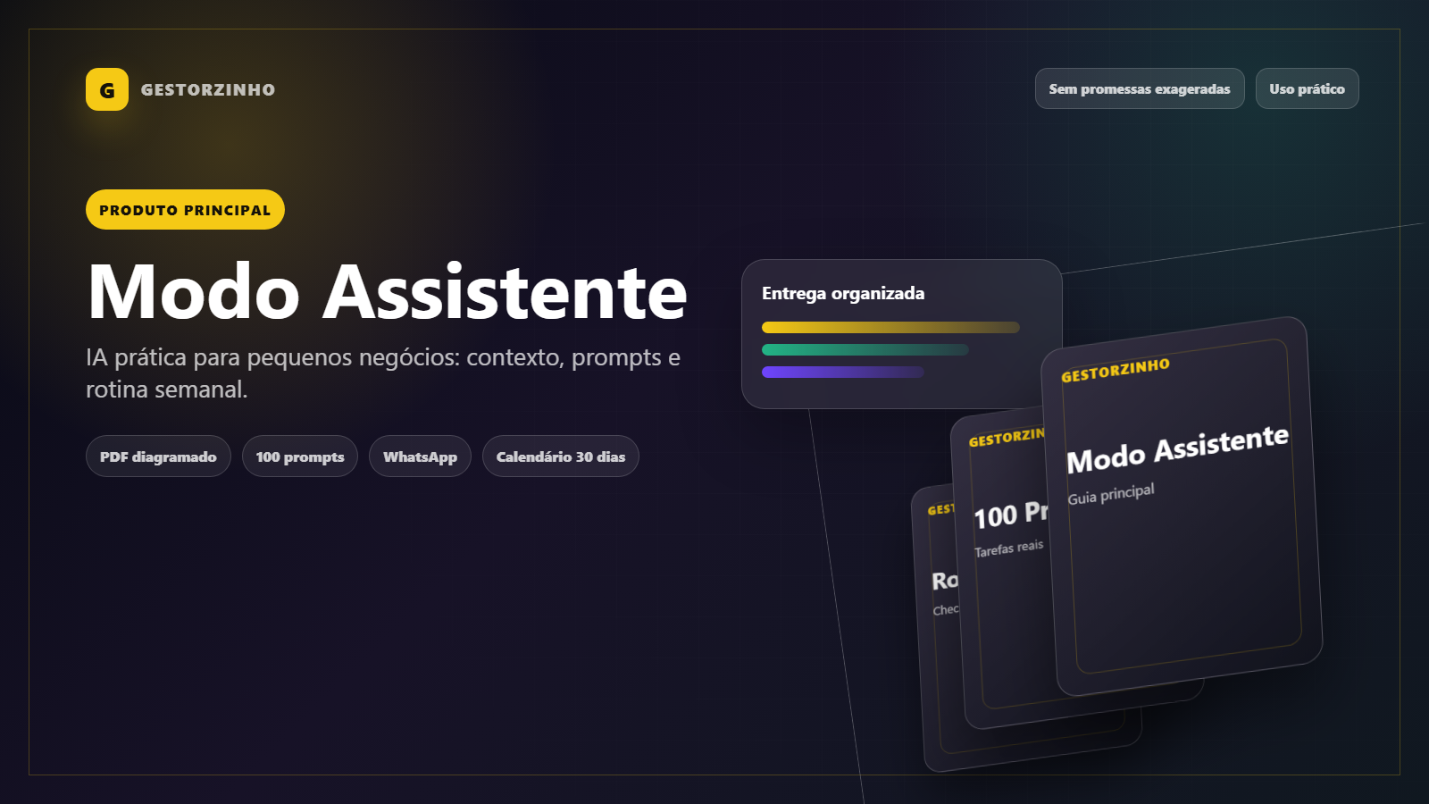 Mockup do guia principal Modo Assistente