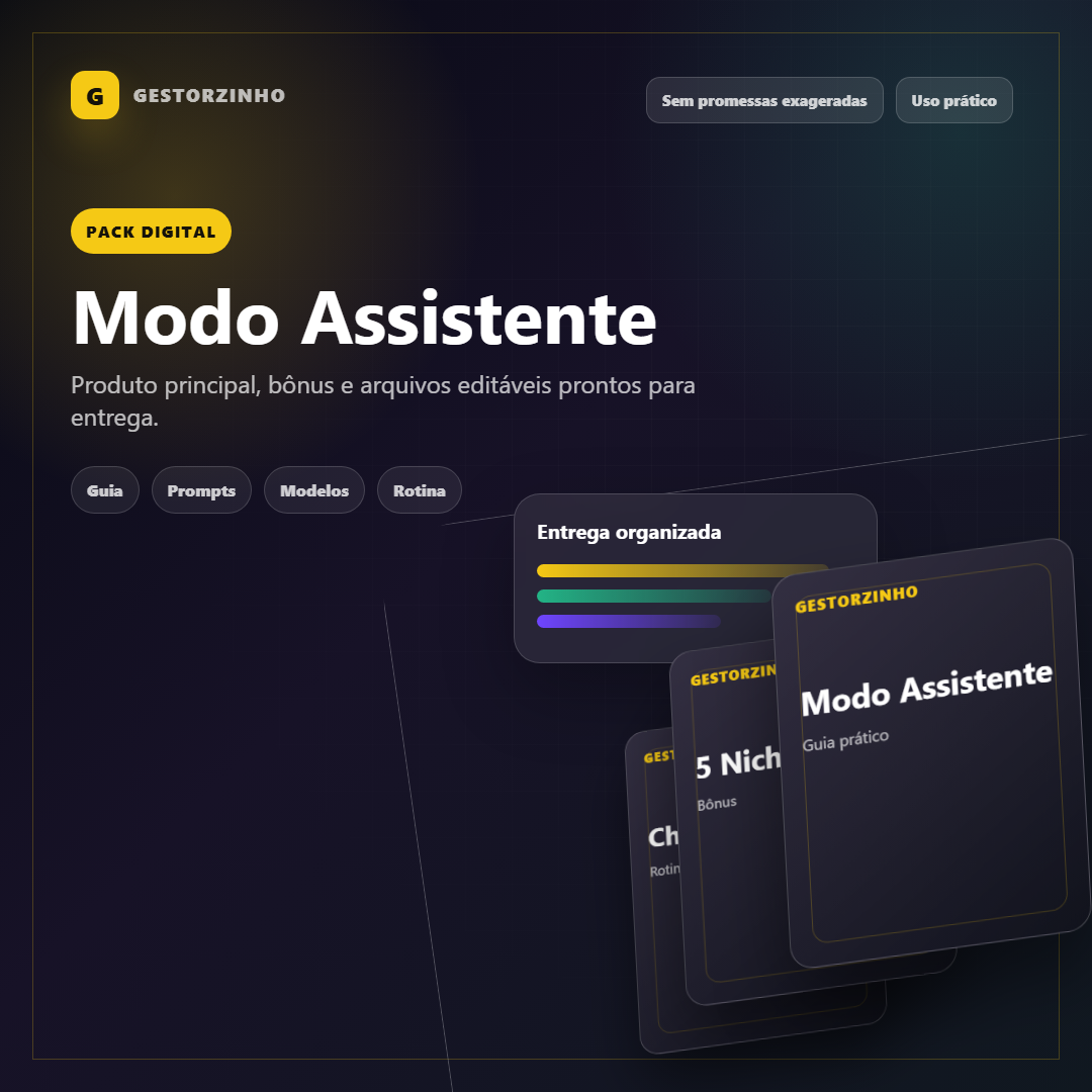 Mockup do pack digital Modo Assistente com guia e bônus